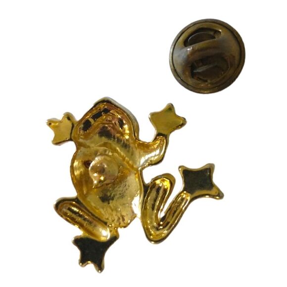 Vtg Frog Lapel Pin Rhinestones Gold Tone Tie Tack Toad Mini Brooch Shiny Estate. - Picture 7 of 14